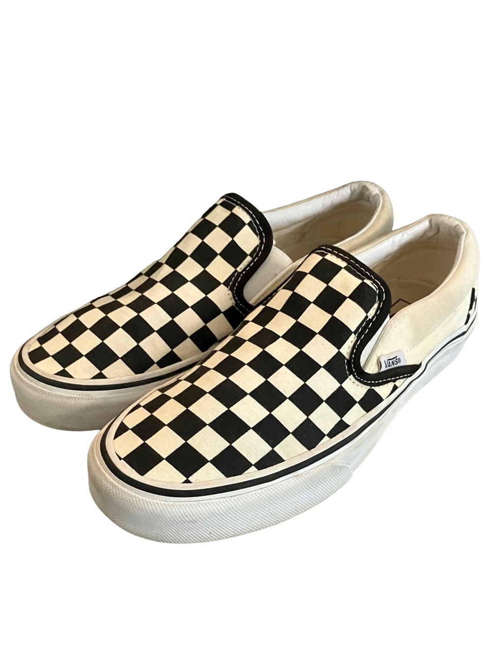 EXCELLENT CONDITION! VANS BLACK & WHITE SLIP ON SNEAKERS SHOES WOMENS 8 MENS 6.5